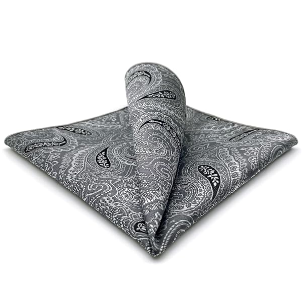 SHLAX&WING グレー 黒 ペイズリー模様 メンズ シルク ポケットチーフ For ビジネス