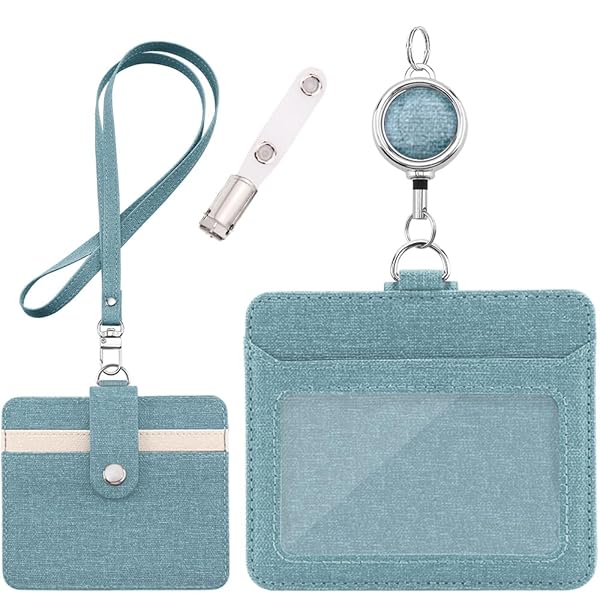 IDカードホルダー - 横型&縦型 IDカードケース ネームホルダー 両面用 名札 パスケース 胸ポケットクリップ&伸縮リール式 クリップストラップ付き（横型グリーン）