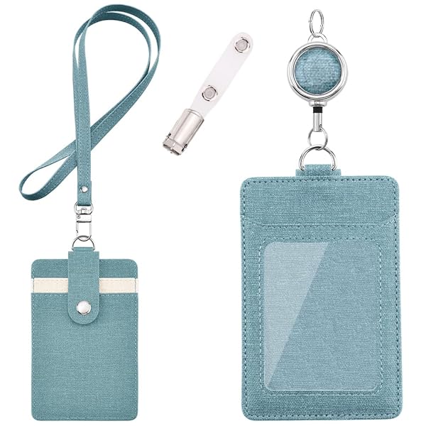 IDカードホルダー - 横型&縦型 IDカードケース ネームホルダー 両面用 名札 パスケース 胸ポケットクリップ&伸縮リール式 クリップストラップ付き（縦型グリーン）