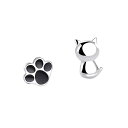 猫ピアス レディース 金属アレルギー対応 シンプル ブラック シルバー925 かわいい おもしろい非対称 ねこ 肉球 猫ピアスシルバー 925アシンメトリーピアス 両耳用 女性 プレゼント