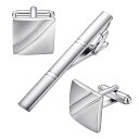 シンプル カフスボタン ネクタイピン セット おしゃれ メンズ シルバー ビジネス カフス ネクタイピン 結婚式 (シルバー 横縞)