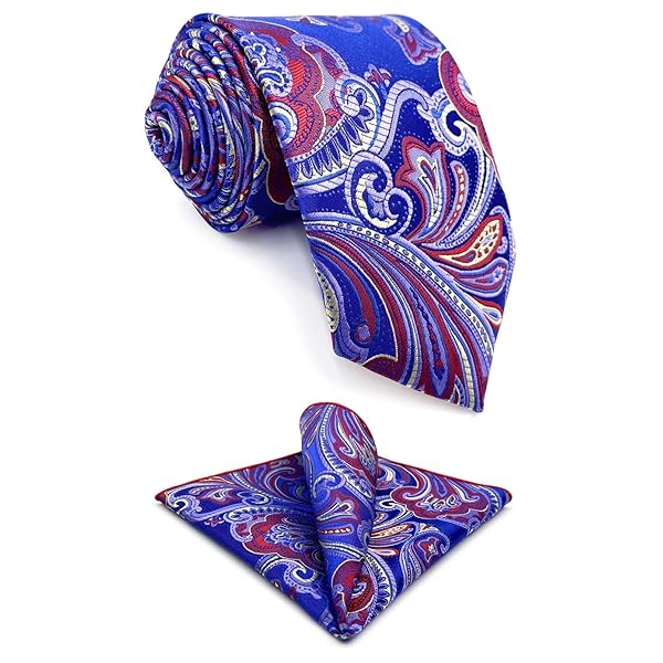 メンズ ネクタイ ブルー アジュール ネイビー ペイズリー ジャカード織ネクタイとポケットチーフ セット クラシック サイズ 147cm×8cm
