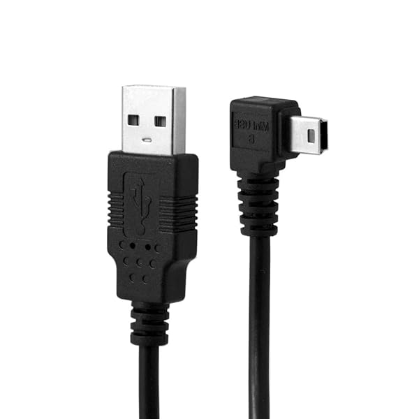 Mini USB B タイプ5ピンオス右向きL字型からUSB 2.0オスデータケーブル フェライト3m付き