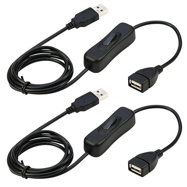 USB A オス メス 延長ケーブル 1m ON/OFF スイッチ付き データ転送をサポート黒（2本入り)