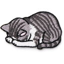 刺繍アイロンワッペン かわいい 猫 衣類バッグ (灰色猫)