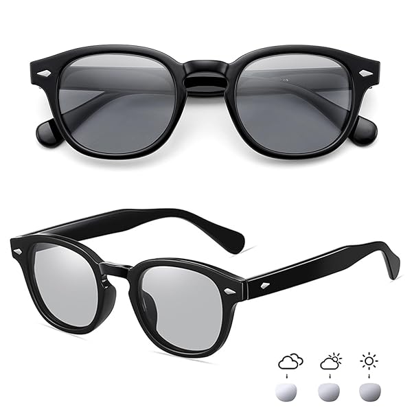 サングラス メンズ レディース 調光レンズ 偏光 変色サングラス UV400 紫外線カット カラーレンズ(調光·変色レンズ) 丸めがね 夜間用 運転/釣り 男女兼用B6008