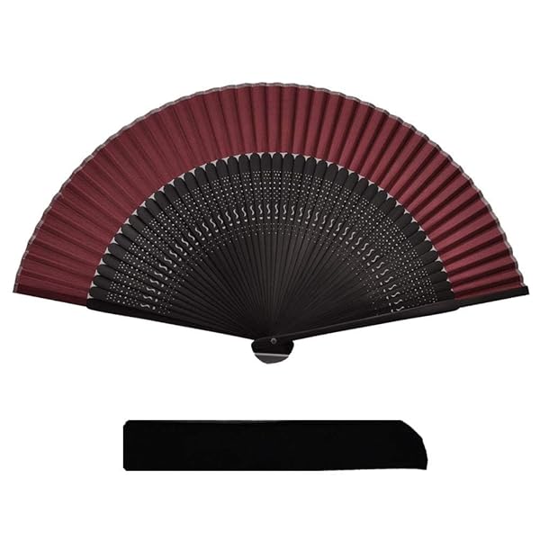 [恵千堂] 無地扇子 シルク 竹 ケース袋付き 男女兼用【08 赤黒】