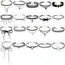 レディースチョーカー 20点セット リリィチョーカー リボン作り ペンダント付き カジュル ブラックセット 伸縮タイプ 調整可能