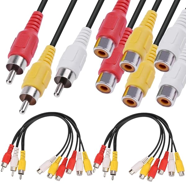RCAスプリッターケーブル、3 RCAオスジャックから6 RCAメスプラグ延長コード、オーディオビデオAVアダプタースプリッターケーブル、ラップトップ、コンピューター、プロジェクター用(2パック、32cm/12.6インチ)