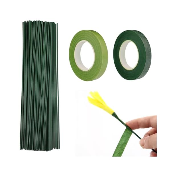 造花セット 緑 リース ワイヤー フローラテープ 100本入り フラワーワイヤー 长度为30cm 2巻入 フローラテープ ワイヤーアート 花 フラワーアレンジメントキット DIY 手芸材料
