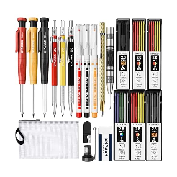 建築用シャーペン 22点セット 2.8mm大工用シャープペンシル ケガキペン センターポンチ マーカー シャ..