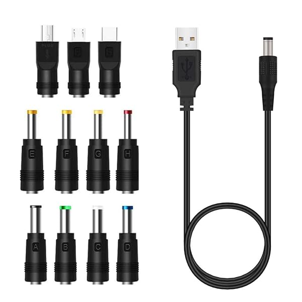 USB DC電源供給ケーブル DC ジャック 変換 アダプタ11 in 1 ユニバーサル USB-DC電源ケーブルusb dc 変換 ケーブル 5.5x2.1mm 長さ1m (3.5 * 1.35mm 、4.0 * 1.7mm 、4.8 * 1.7m