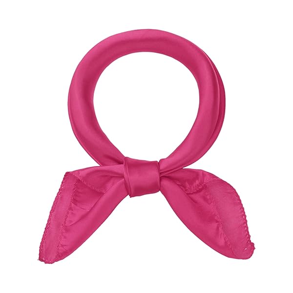 サテンスカーフ 女性 ソリッド 50x50cm 正方形 シルキーハンカチ ネックスカーフ ネッカチーフ ホトピンク