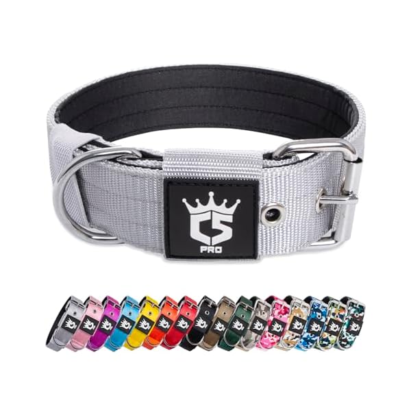 タクティカルドッグカラー 1.5インチ幅 太め設計 ヘビーデューティメタルバックル付き 耐久性 強力 調節可能 中型から大型犬用 (シルバー,L)