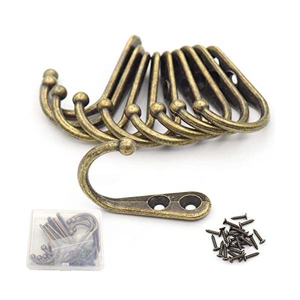 10個 亜鉛合金壁掛け フック アンティーク フック 高耐荷重 金具 かべかけフック キッチン 台所 壁かけ 洋服掛け (ブロンズ)