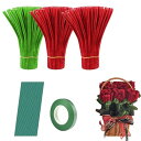 手芸モール 赤色*200本+緑色*100本 造花 花束 ギフト 手作りキット お花 モールアート ワイヤーアート 手芸素材 工作モール 人工花茎とフラワーテープ...