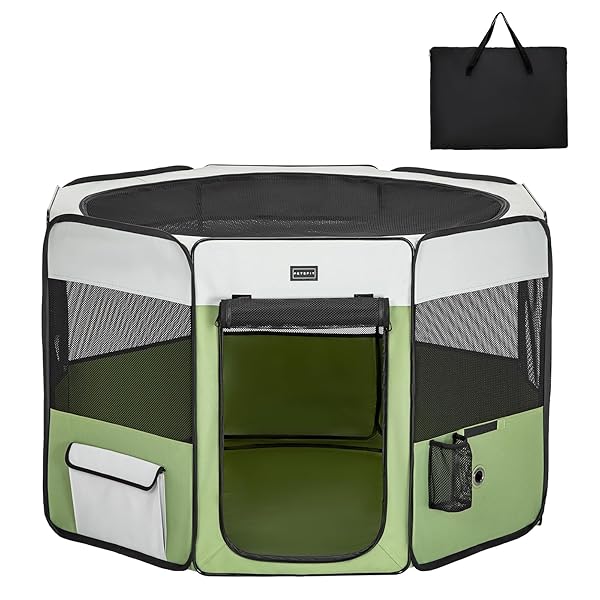 犬 サークル ペットサークル 八角形 ドッグハウス 【パッと開いてすぐ使える】 猫の産屋 猫の分娩室 折りたたみ 犬猫兼用 メッシュ 屋根付き 軽量 収納バッグ付き 部屋のインテリアに馴染み キャンプ アウトドア お出かけ用品 中大ペット (Lサイズ