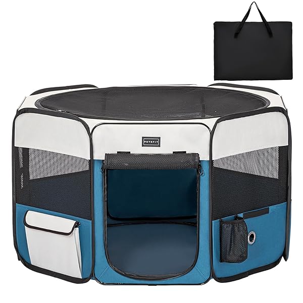 楽天きらり堂犬 サークル ペットサークル 八角形 ドッグハウス 【パッと開いてすぐ使える】 猫の産屋 猫の分娩室 折りたたみ 犬猫兼用 メッシュ 屋根付き 軽量 収納バッグ付き 部屋のインテリアに馴染み キャンプ アウトドア お出かけ用品 中小ペット （Mサイズ