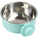 ペットボウル ハンガー ゲージ用 ペット食器 餌入れ 猫 犬 うさぎ 小動物用 食器 ウォーターボウル ケージ用 固定 ステンレス製 (グリーン, S)