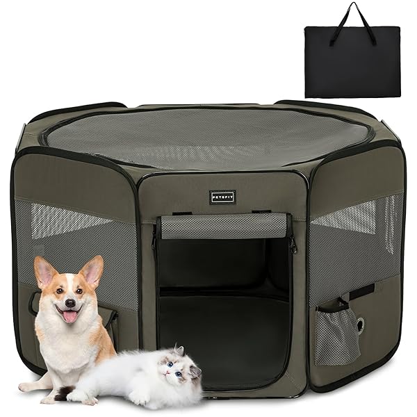楽天きらり堂犬 サークル ペットサークル 八角形 ドッグハウス 【パッと開いてすぐ使える】 猫の産屋 猫の分娩室 折りたたみ 犬猫兼用 メッシュ 屋根付き 軽量 収納バッグ付き 部屋のインテリアに馴染み キャンプ アウトドア お出かけ用品 中小ペット （Mサイズ