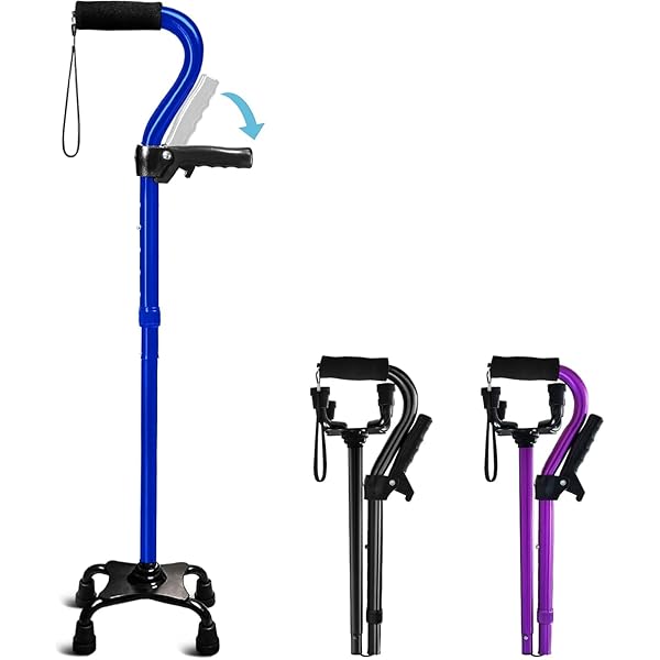 KingPavonin 4点杖 介護用 折り畳み式 自立式 伸縮式 5段階の高さ調節可能 多点杖 ステッキ 歩行補助 ..