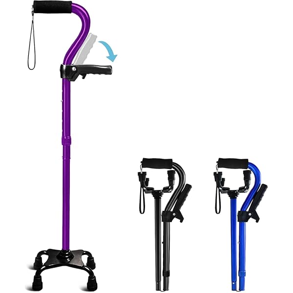 KingPavonin 4点杖 介護用 折り畳み式 自立式 伸縮式 5段階の高さ調節可能 多点杖 ステッキ 歩行補助 ..