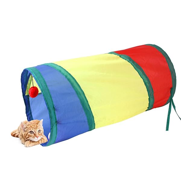 猫トンネル 長い レインボー トンネル 50cm 可水洗いS形長い2穴付き 折りたたみ式 キャットトンネル 収..