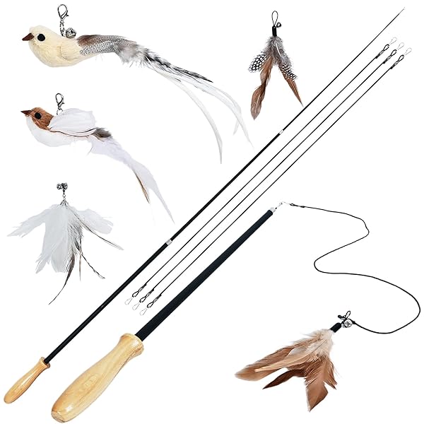 猫じゃらし 猫おもちゃ 伸縮式ハンドル 羽根おもちゃ 羽のおもちゃ 頑丈な釣り竿 切替でき 運動不足解..