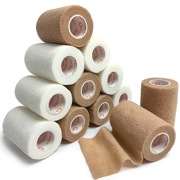 包帯、自己粘着性包帯 くっつく、指、手首、腕、足首弾性包帯、小動物用伸縮包帯7.5cm 6ロール肌の色6..