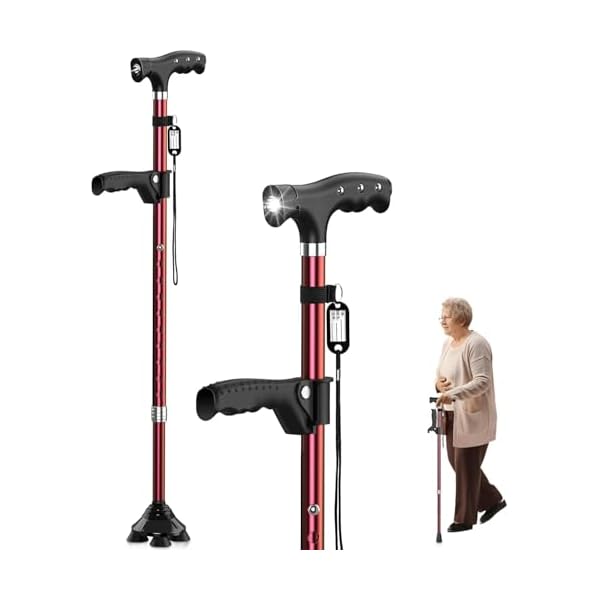 ステッキ 杖 倒れない 自立式4点杖 男女兼用 クレバーケーン伸縮式 軽量アルミ製 長さ調節可能 補助ハ..