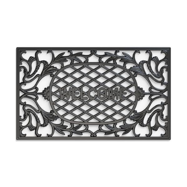 玄関マット 屋外 泥落とし エントランスラバーマット おしゃれ 洗いやすい (ブラックWELCOME柄, 750*450mm)