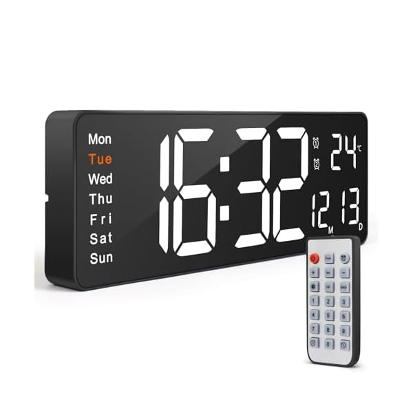 デジタル時計 壁掛け 卓上置き 16.2インチ大画面 目覚まし時計 大文字 大型 目覚まし時計 気温/日付表示 アラーム カウントダウン カウントアップ ストップウォッチ リモコン付き USB給電 明るさ調節 リビングルーム/キッチン/ガレージ/オフ