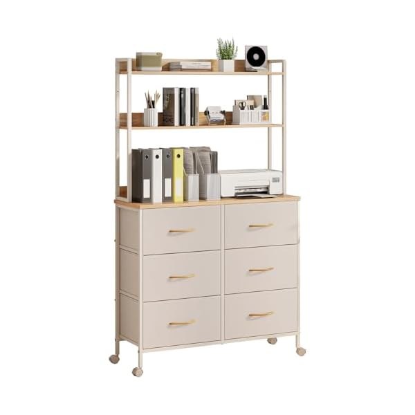 上棚付き キャスター付き 収納チェスト タンス ベージュ 引き出し ディスプレイラック オフィス収納 3..