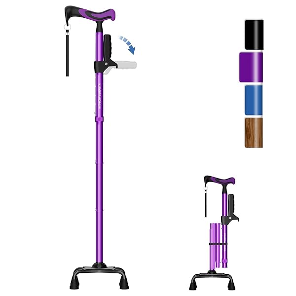 直 新バンブーステッキ 自立式 伸縮式 4点杖 補助グリップ 長さ調節可能 多点杖 ステッキ 高齢者 リハ..