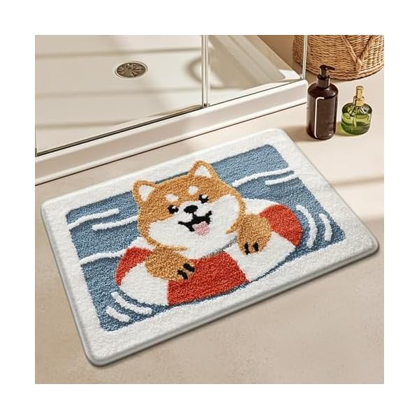 玄関マット 浴室マット バスマット 吸水 滑り止め 防カビ 洗えるマット 可愛い おしゃれ ネコ柄 犬柄 廊下 洗面台 キッチン 吸湿性吸水性 柔らかい 厚手おしゃれマット 45×75cm (スイミング柴犬, 50×80cm)