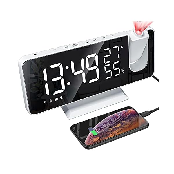 yiteng デジタル時計 多機能時計 目覚まし時計 LED時計 スヌーズ クロックラジオ 置き時計 壁/天井投影..