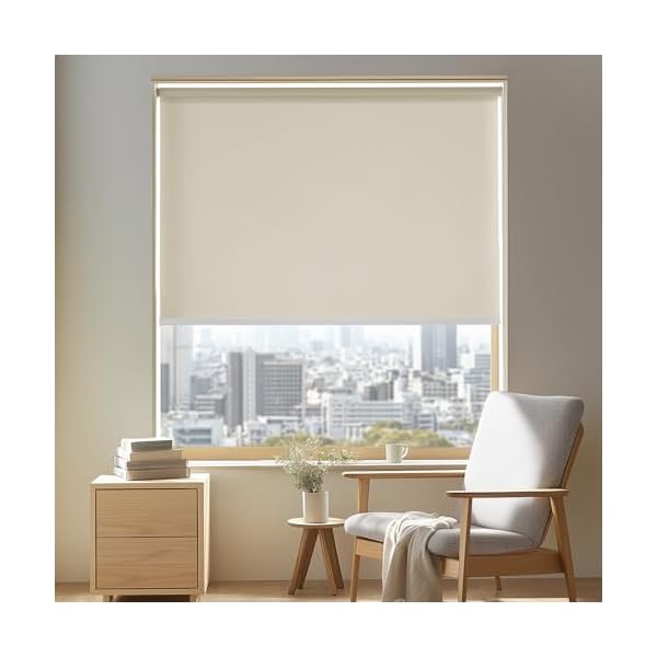 ロールスクリーン ロールカーテン チェーン式 幅120cm 丈220cm ベージュ 1級遮光 断熱 遮熱 防音 防寒 ..