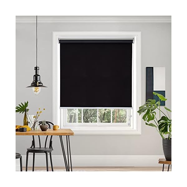 プルコード式 ロールスクリーン 幅120丈180cm ブラック ロールカーテン 1級遮光 100%遮光 保温 断熱 遮..