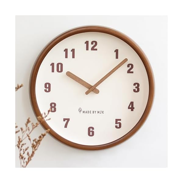 掛け時計 日式 原木風 人気 静音 木質 石英時計 円形 12インチ 大阿拉伯数字 見やす 北欧インテリア 新居移転 人気祝日プレゼント (白色(目盛りなし))