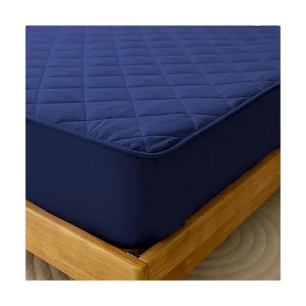敷きパッド一体型ボックスシーツ ワイドキング 吸湿通気 柔らかい 中綿入り 全周ゴムバンド付 オールシーズン 抗菌防臭 マチ部分30cm 着脱簡単 ズレない 洗える 速乾 (ネイビー, 200＊200cm)