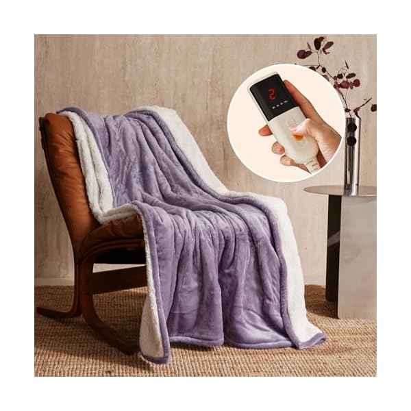 電気掛・敷毛布 -180×130cm 電気ブランケット 6段階温度調整＆10時間タイマー設定機能 自動オフ 速暖 洗い可能 省エネ 節電 防寒対策 暖房器具（パープル）