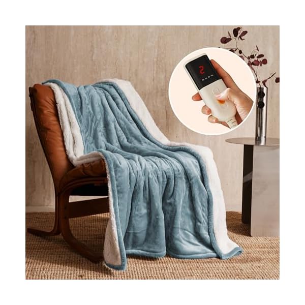 電気掛・敷毛布 -180×130cm 電気ブランケット 6段階温度調整＆10時間タイマー設定機能 自動オフ 速暖 洗い可能 省エネ 節電 防寒対策 暖房器具（プルー）