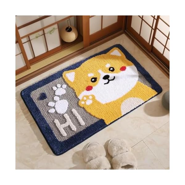 玄関マット 浴室マット バスマット 吸水 滑り止め 防カビ 洗えるマット 可愛い おしゃれ ネコ柄 犬柄 廊下 洗面台 キッチン 吸湿性吸水性 柔らかい 厚手おしゃれマット 45×75cm (Hi柴犬, 50×80cm)