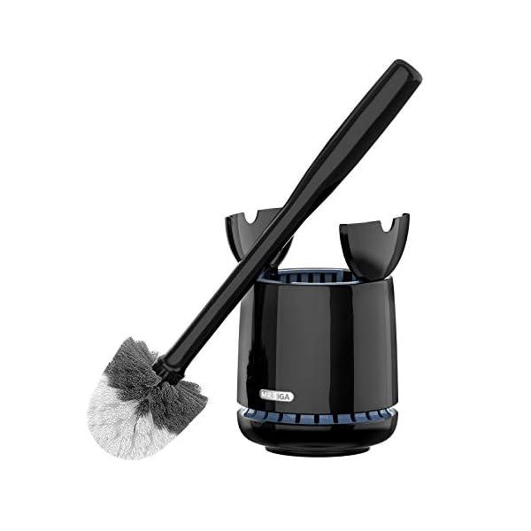 トイレブラシ 収納ケース付き 丈夫なハンドルと耐久性のある剛毛付き バスルーム掃除、ブラック、1セット