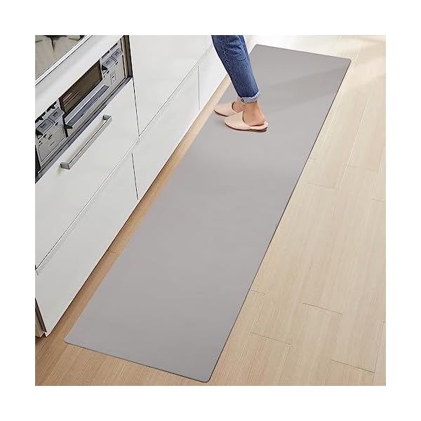 拭ける！キッチンマット 60×240cm 低反発 厚さ6mm 洗濯不要 PVCキッチンマット クッション性のあるPVC素材 お手入れ簡単 PVCマット 滑り止め ずれにくい 台所マット 拭けるキッチンマット 柔らかな踏み心地 グレー