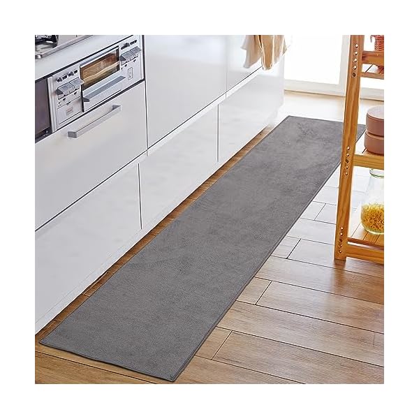 キッチンマット フランネルマット 43×210cm キッチンラグ マット 滑り止め付き フランネル生地 短毛 洗える ラグマット お手入れ簡単 床暖房対応 オールシーズンで使える おしゃれ シンプル 無地 グレー