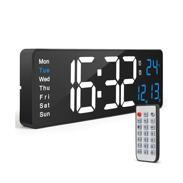 デジタル時計 壁掛け 卓上置き 16.2インチ大画面 目覚まし時計 大文字 大型 目覚まし時計 気温/日付表示 アラーム カウントダウン カウントアップ ストップウォッチ リモコン付き USB給電 明るさ調節 リビングルーム/キッチン/ガレージ/オフ