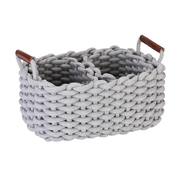 収納バスケット 北欧 カゴ 3点セット コットンロープ 編み込み 積み重ね 手編み 収納かご 籠 収納ケース おもちゃ タオル 小物 雑貨かご 持ち手付き 収納ボックス 卓上用 室内 室外 ウォーターヒヤシンス(グレー 35*26*16cm）