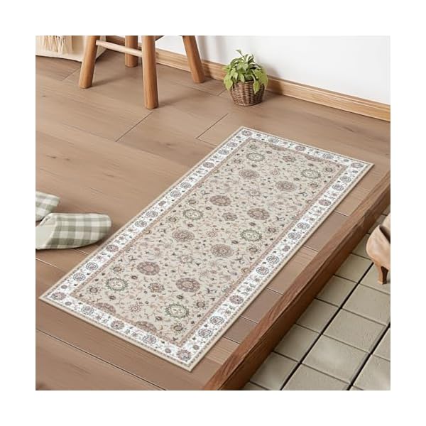 玄関マット 室内 ペルシャ絨毯風 キッチンマット 洗える 滑り止め 45х120cm ラグマット 廊下敷き オールシーズン 耐磨耗性 防音 室外 シェニール適用 抗菌防臭 軽量 ベージュ