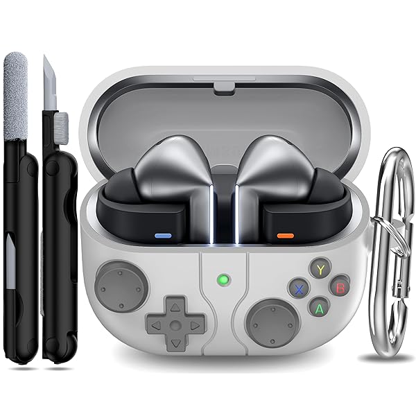 楽天きらり堂新型 Samsung Galaxy Buds 3/3 pro シリコンケース、Samsung Galaxy Buds 3 ヘッドホン対応、ゲーム機風デザイン、ライトグレー